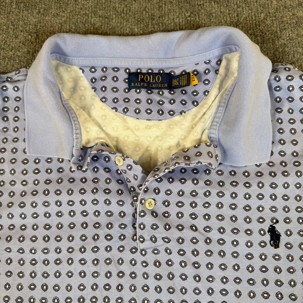 Polo Ralph Lauren Mens 2XLT Blue Geometric Floral Polo Shirt Tall 2XL 3112